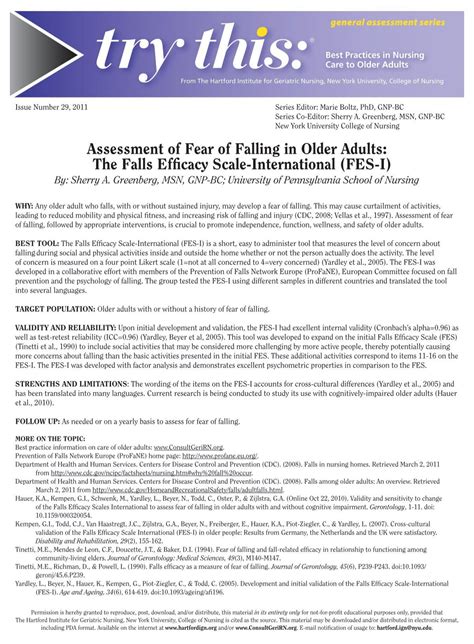 feisresults|Falls Efficacy Scale (FES and FES.